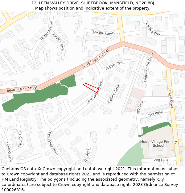 12, LEEN VALLEY DRIVE, SHIREBROOK, MANSFIELD, NG20 8BJ: Location map and indicative extent of plot