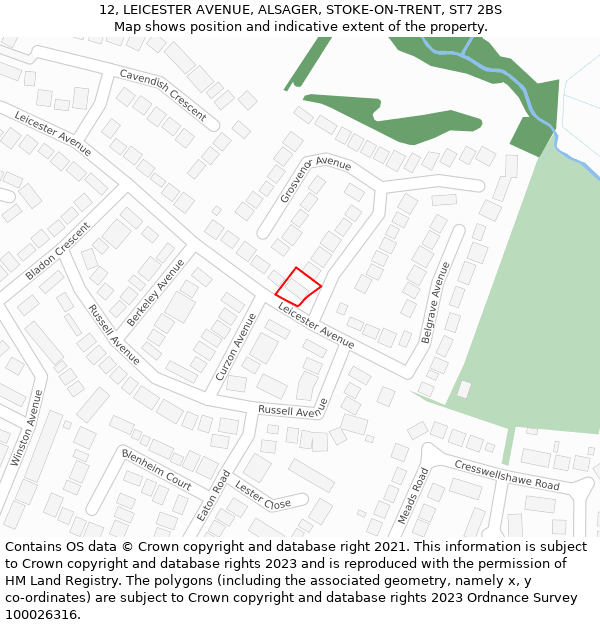 12, LEICESTER AVENUE, ALSAGER, STOKE-ON-TRENT, ST7 2BS: Location map and indicative extent of plot