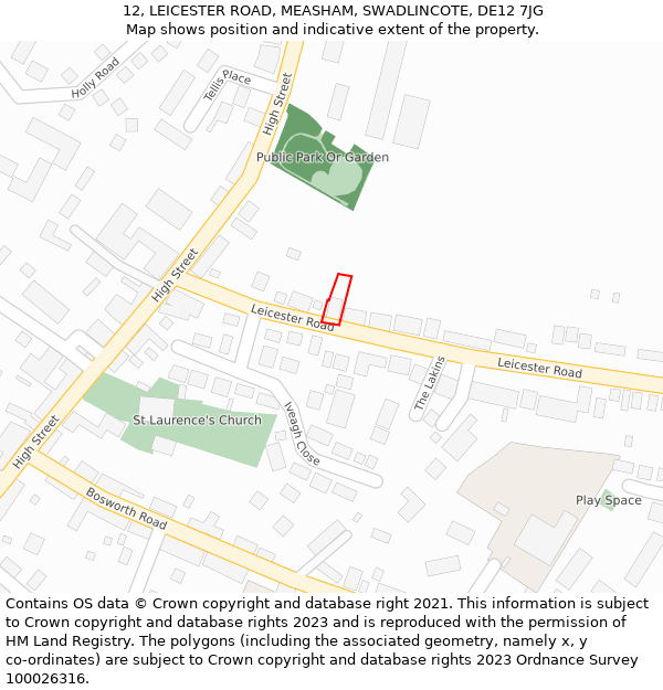 12, LEICESTER ROAD, MEASHAM, SWADLINCOTE, DE12 7JG: Location map and indicative extent of plot