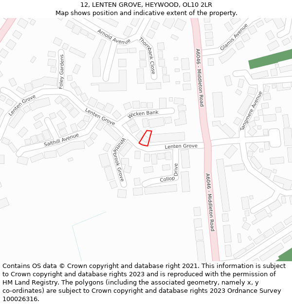 12, LENTEN GROVE, HEYWOOD, OL10 2LR: Location map and indicative extent of plot