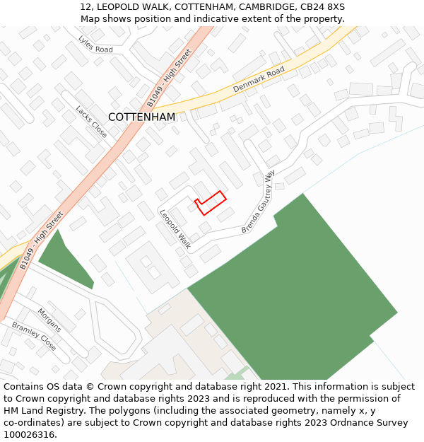 12, LEOPOLD WALK, COTTENHAM, CAMBRIDGE, CB24 8XS: Location map and indicative extent of plot