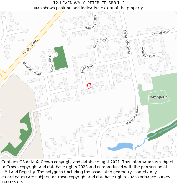 12, LEVEN WALK, PETERLEE, SR8 1HF: Location map and indicative extent of plot