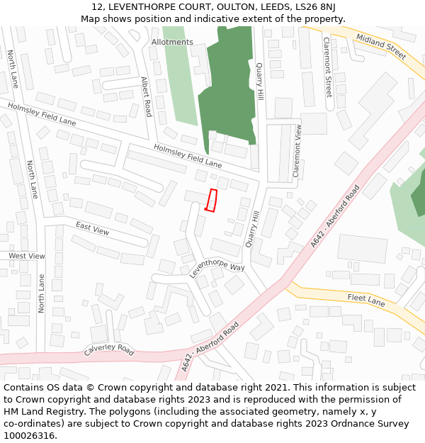 12, LEVENTHORPE COURT, OULTON, LEEDS, LS26 8NJ: Location map and indicative extent of plot