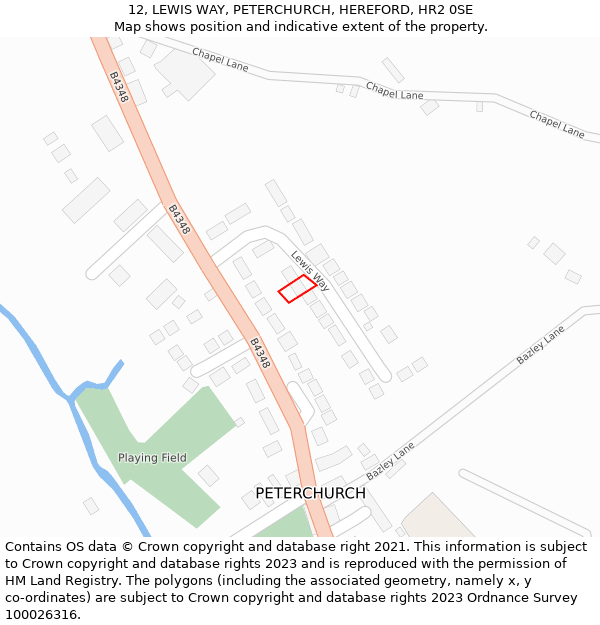 12, LEWIS WAY, PETERCHURCH, HEREFORD, HR2 0SE: Location map and indicative extent of plot