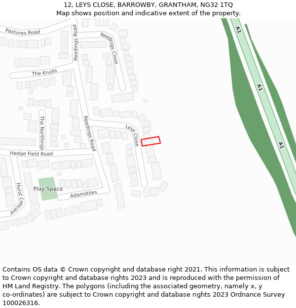 12, LEYS CLOSE, BARROWBY, GRANTHAM, NG32 1TQ: Location map and indicative extent of plot