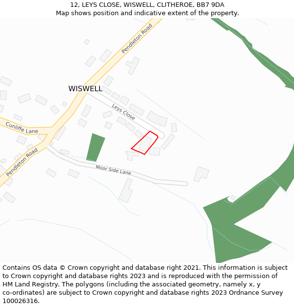 12, LEYS CLOSE, WISWELL, CLITHEROE, BB7 9DA: Location map and indicative extent of plot