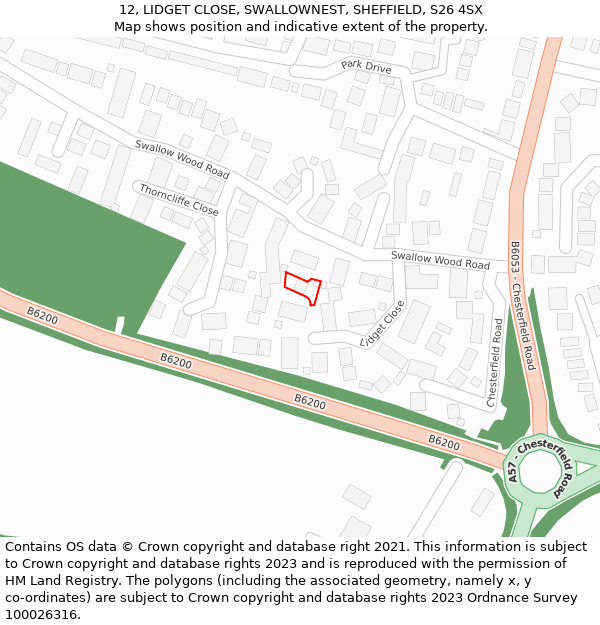 12, LIDGET CLOSE, SWALLOWNEST, SHEFFIELD, S26 4SX: Location map and indicative extent of plot