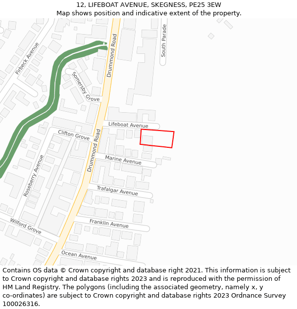 12, LIFEBOAT AVENUE, SKEGNESS, PE25 3EW: Location map and indicative extent of plot