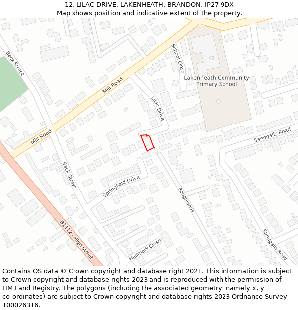 12, LILAC DRIVE, LAKENHEATH, BRANDON, IP27 9DX: Location map and indicative extent of plot