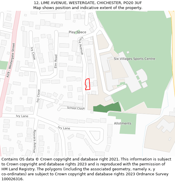 12, LIME AVENUE, WESTERGATE, CHICHESTER, PO20 3UF: Location map and indicative extent of plot