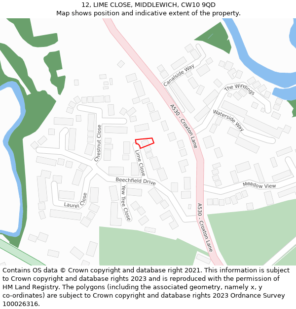 12, LIME CLOSE, MIDDLEWICH, CW10 9QD: Location map and indicative extent of plot