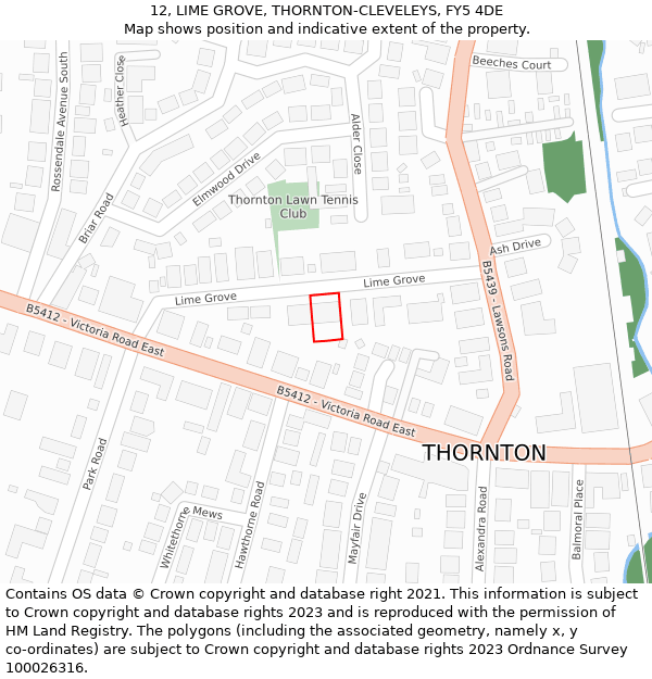 12, LIME GROVE, THORNTON-CLEVELEYS, FY5 4DE: Location map and indicative extent of plot