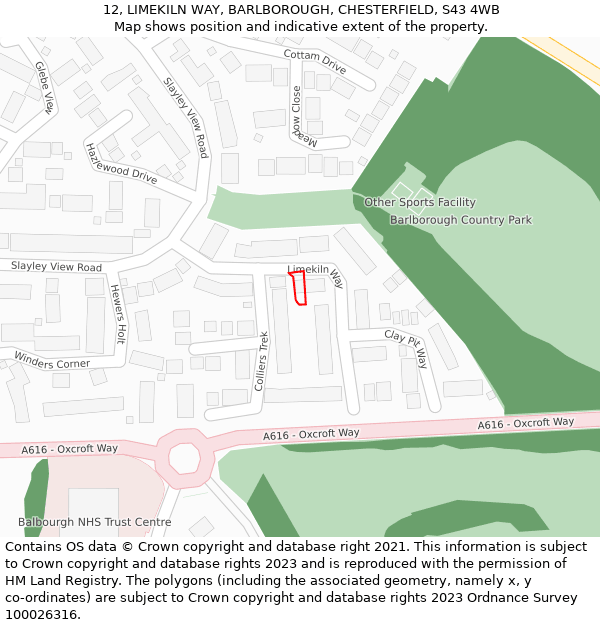 12, LIMEKILN WAY, BARLBOROUGH, CHESTERFIELD, S43 4WB: Location map and indicative extent of plot