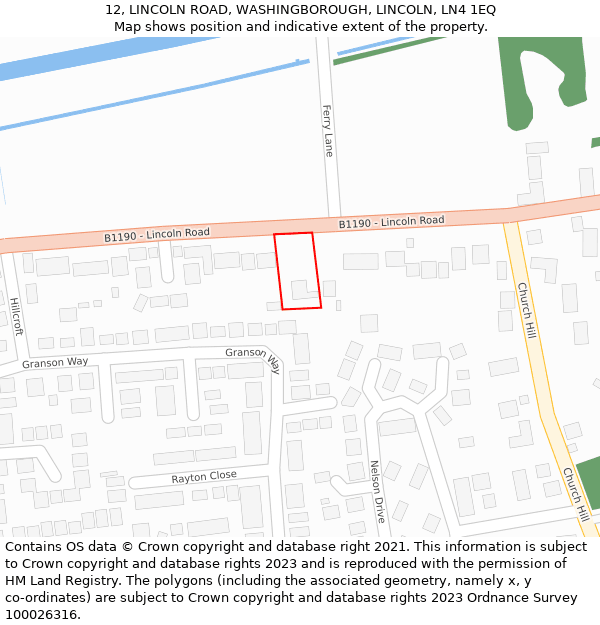 12, LINCOLN ROAD, WASHINGBOROUGH, LINCOLN, LN4 1EQ: Location map and indicative extent of plot