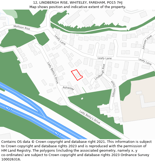 12, LINDBERGH RISE, WHITELEY, FAREHAM, PO15 7HJ: Location map and indicative extent of plot