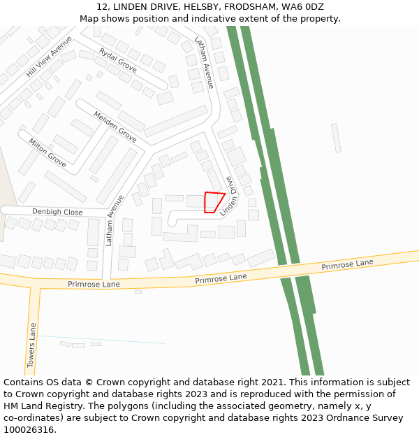 12, LINDEN DRIVE, HELSBY, FRODSHAM, WA6 0DZ: Location map and indicative extent of plot