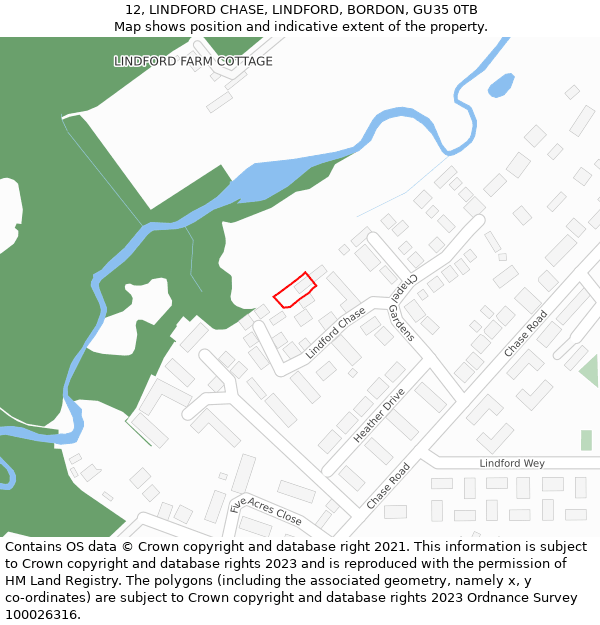 12, LINDFORD CHASE, LINDFORD, BORDON, GU35 0TB: Location map and indicative extent of plot