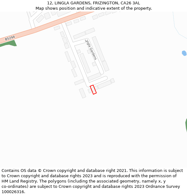 12, LINGLA GARDENS, FRIZINGTON, CA26 3AL: Location map and indicative extent of plot