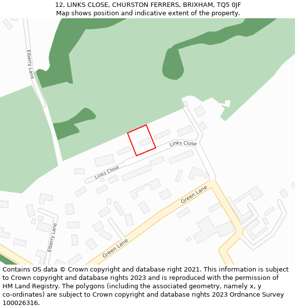 12, LINKS CLOSE, CHURSTON FERRERS, BRIXHAM, TQ5 0JF: Location map and indicative extent of plot