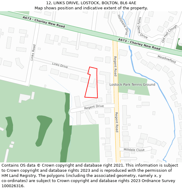 12, LINKS DRIVE, LOSTOCK, BOLTON, BL6 4AE: Location map and indicative extent of plot