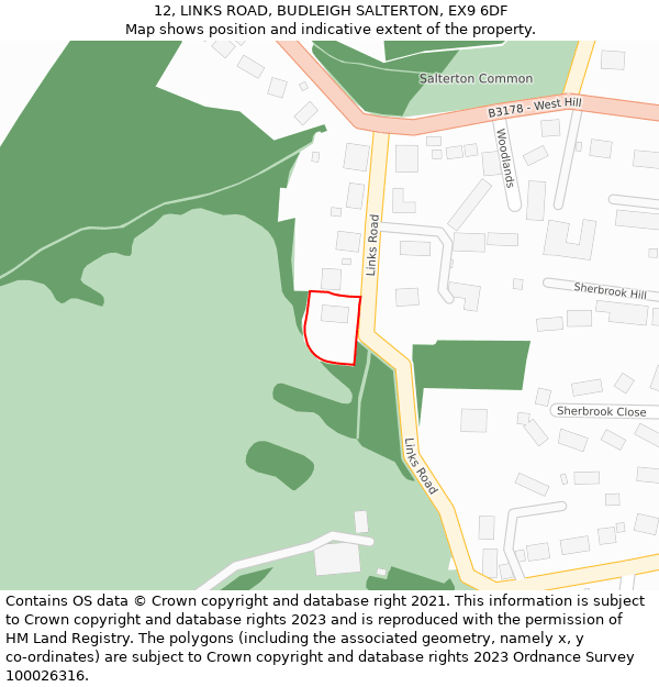 12, LINKS ROAD, BUDLEIGH SALTERTON, EX9 6DF: Location map and indicative extent of plot