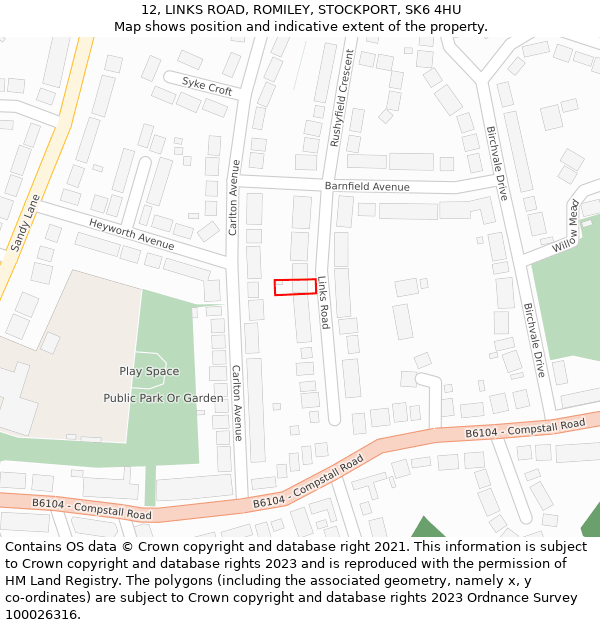 12, LINKS ROAD, ROMILEY, STOCKPORT, SK6 4HU: Location map and indicative extent of plot
