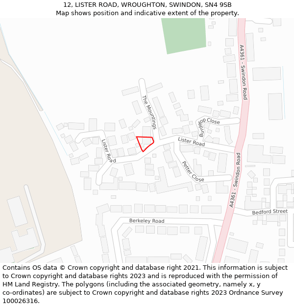12, LISTER ROAD, WROUGHTON, SWINDON, SN4 9SB: Location map and indicative extent of plot