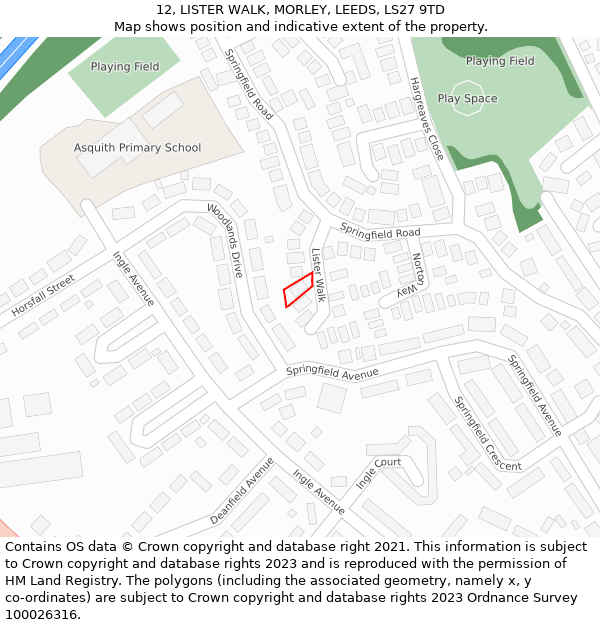 12, LISTER WALK, MORLEY, LEEDS, LS27 9TD: Location map and indicative extent of plot