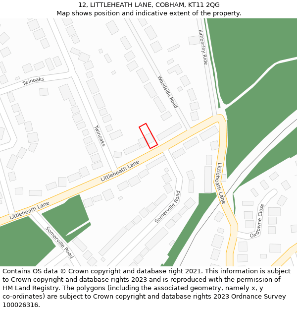 12, LITTLEHEATH LANE, COBHAM, KT11 2QG: Location map and indicative extent of plot