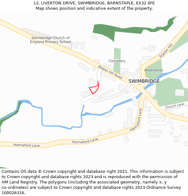 12, LIVERTON DRIVE, SWIMBRIDGE, BARNSTAPLE, EX32 0FE: Location map and indicative extent of plot