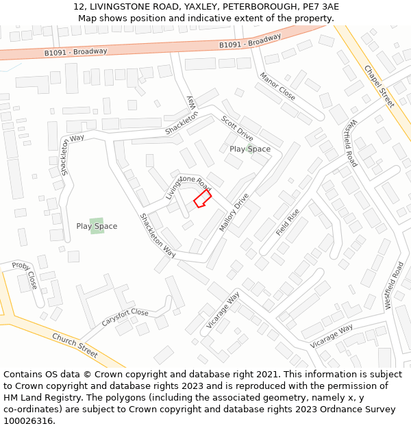 12, LIVINGSTONE ROAD, YAXLEY, PETERBOROUGH, PE7 3AE: Location map and indicative extent of plot