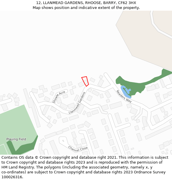 12, LLANMEAD GARDENS, RHOOSE, BARRY, CF62 3HX: Location map and indicative extent of plot