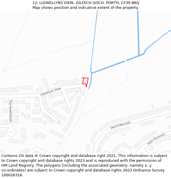 12, LLEWELLYNS VIEW, GILFACH GOCH, PORTH, CF39 8BQ: Location map and indicative extent of plot