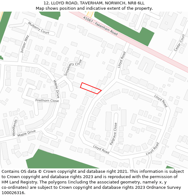 12, LLOYD ROAD, TAVERHAM, NORWICH, NR8 6LL: Location map and indicative extent of plot