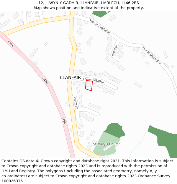 12, LLWYN Y GADAIR, LLANFAIR, HARLECH, LL46 2RS: Location map and indicative extent of plot