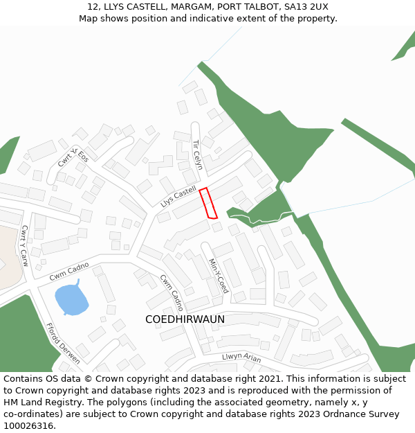 12, LLYS CASTELL, MARGAM, PORT TALBOT, SA13 2UX: Location map and indicative extent of plot