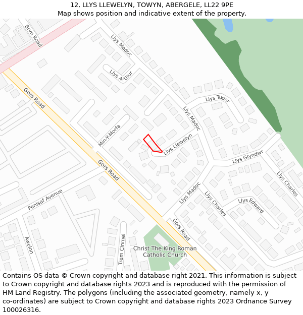 12, LLYS LLEWELYN, TOWYN, ABERGELE, LL22 9PE: Location map and indicative extent of plot