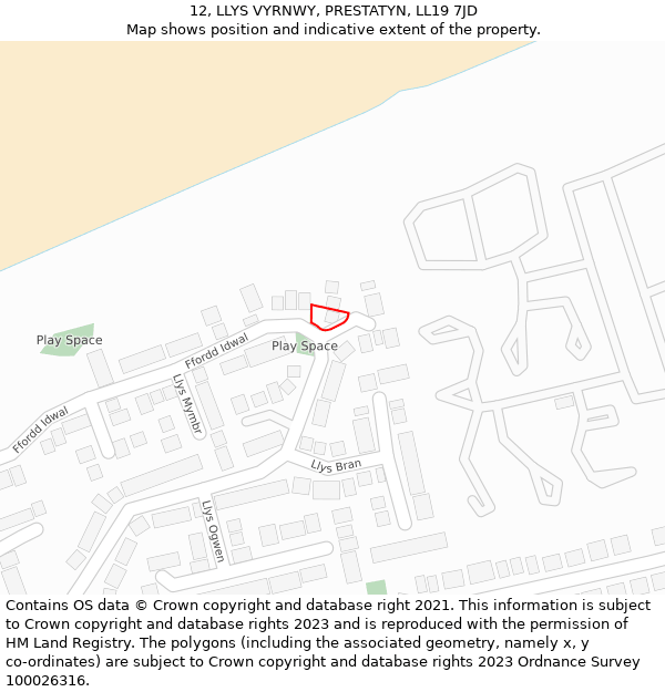 12, LLYS VYRNWY, PRESTATYN, LL19 7JD: Location map and indicative extent of plot
