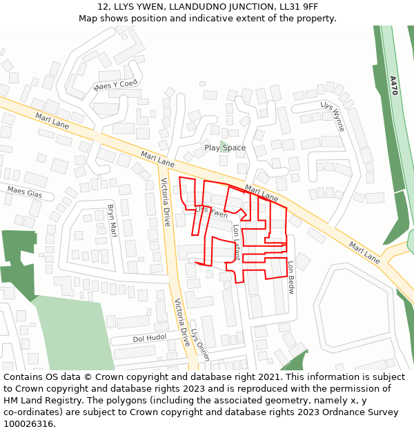 12, LLYS YWEN, LLANDUDNO JUNCTION, LL31 9FF: Location map and indicative extent of plot