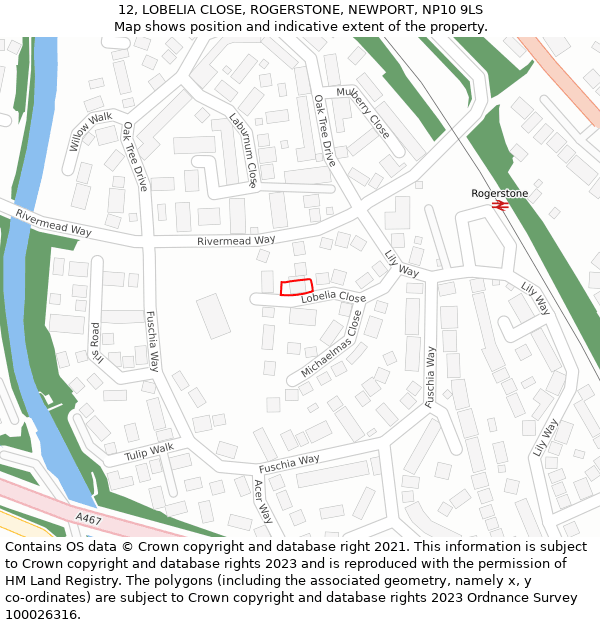 12, LOBELIA CLOSE, ROGERSTONE, NEWPORT, NP10 9LS: Location map and indicative extent of plot