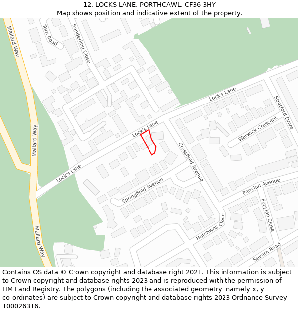 12, LOCKS LANE, PORTHCAWL, CF36 3HY: Location map and indicative extent of plot