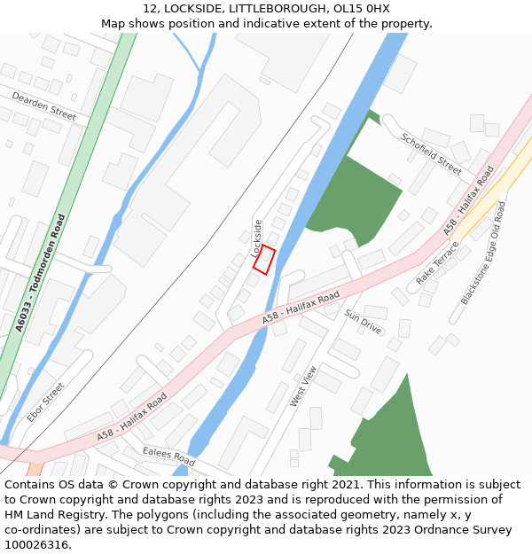 12, LOCKSIDE, LITTLEBOROUGH, OL15 0HX: Location map and indicative extent of plot