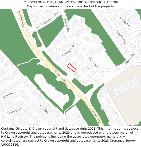 12, LOCKTON CLOSE, HEMLINGTON, MIDDLESBROUGH, TS8 9RH: Location map and indicative extent of plot