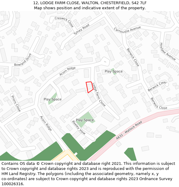 12, LODGE FARM CLOSE, WALTON, CHESTERFIELD, S42 7LF: Location map and indicative extent of plot