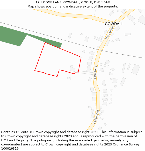 12, LODGE LANE, GOWDALL, GOOLE, DN14 0AR: Location map and indicative extent of plot