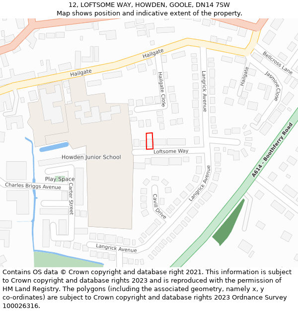 12, LOFTSOME WAY, HOWDEN, GOOLE, DN14 7SW: Location map and indicative extent of plot