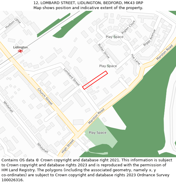 12, LOMBARD STREET, LIDLINGTON, BEDFORD, MK43 0RP: Location map and indicative extent of plot