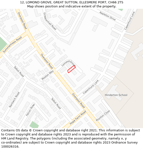 12, LOMOND GROVE, GREAT SUTTON, ELLESMERE PORT, CH66 2TS: Location map and indicative extent of plot