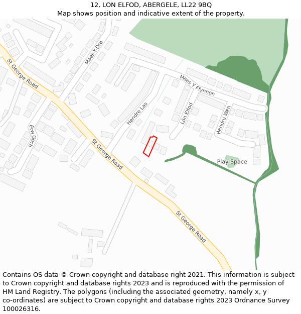 12, LON ELFOD, ABERGELE, LL22 9BQ: Location map and indicative extent of plot