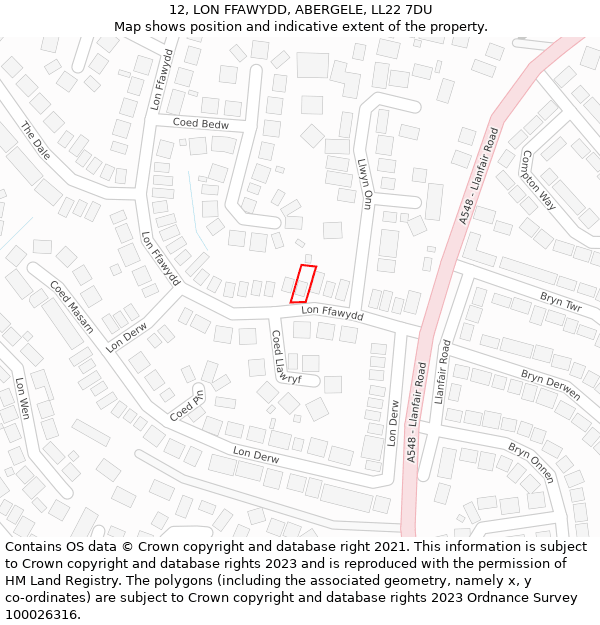 12, LON FFAWYDD, ABERGELE, LL22 7DU: Location map and indicative extent of plot